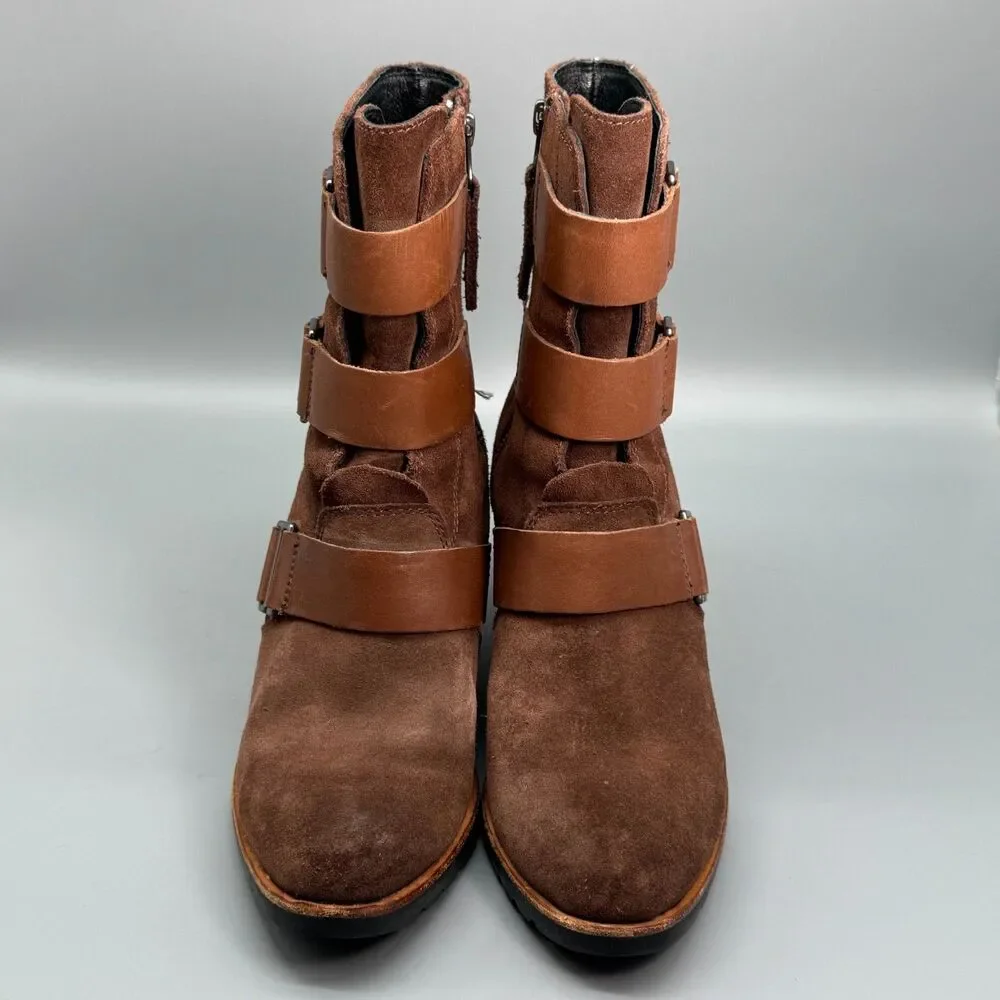 Sorel After Hours Women's 9.5 Brown Suede Ankle Booties Wedge Zipper Casual